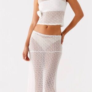 Peppermayo Exclusive - Velli Crochet Maxi Skirt & Top White